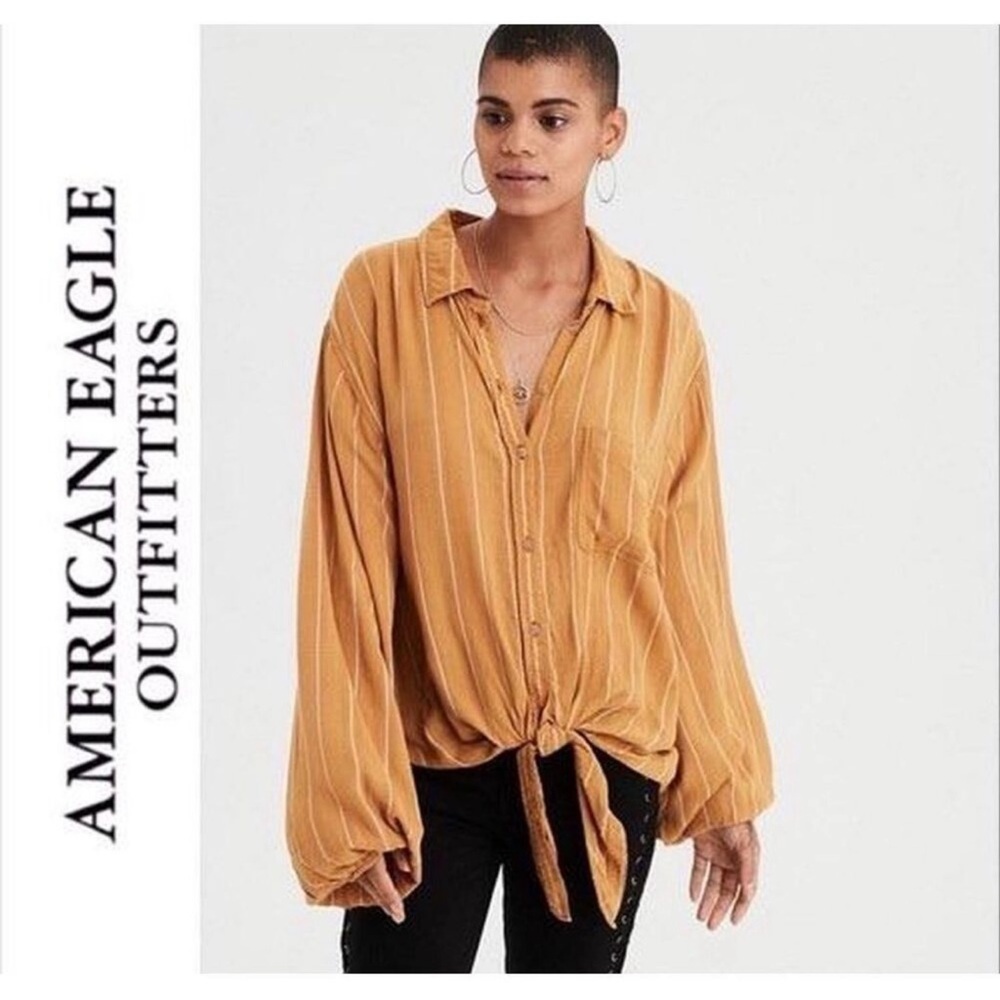 American Eagle Outfitters Mustard Button-Down Front Tye Women’s Shirt Size M